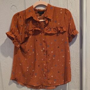 Mine Rust Ruffle Blouse with Floral Accents